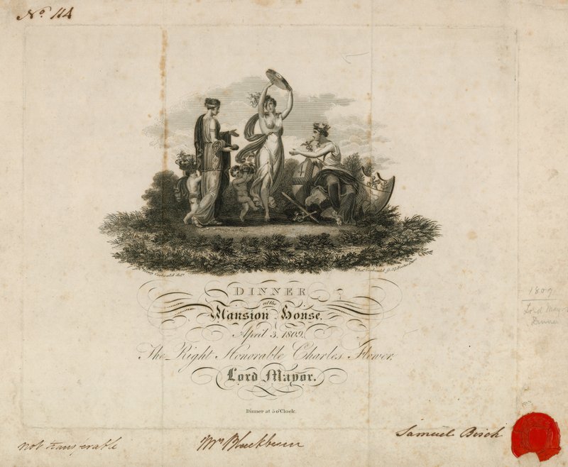 Inbjudan till Lord Mayors-middag på Mansion House, London, 3 april 1809 av English School