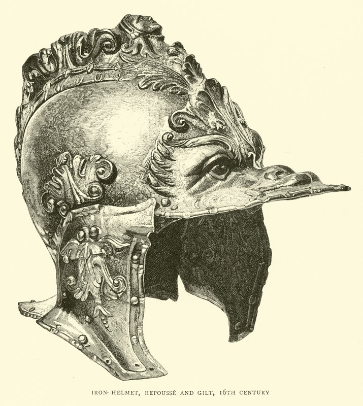 Järnhjälm, repouse och förgylld, 1500-tal av English School
