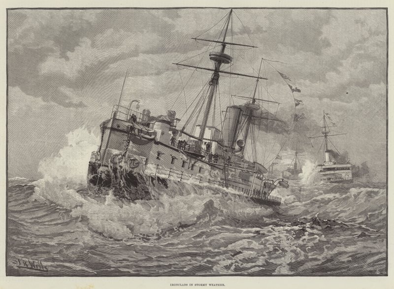 Ironclads i stormigt väder (gravyr) av English School