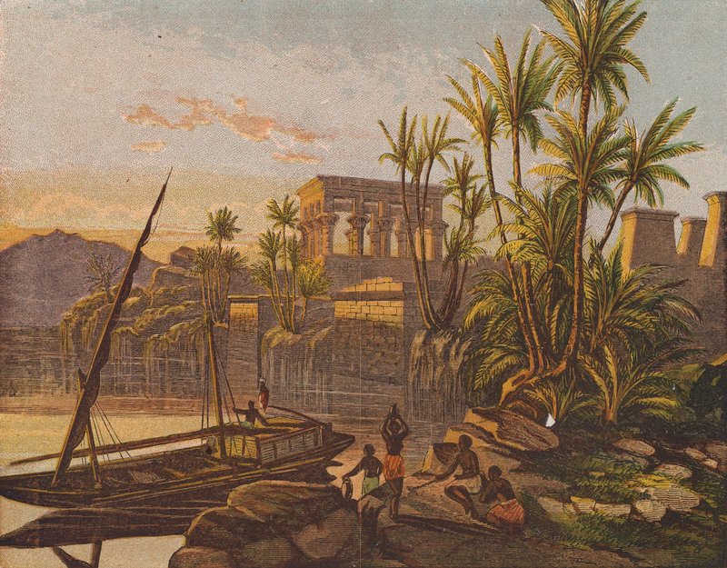 Ön Philae, Egypten (färglitografi) av English School