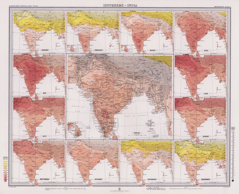 Isotherms, Indien (färglitografi) av English School