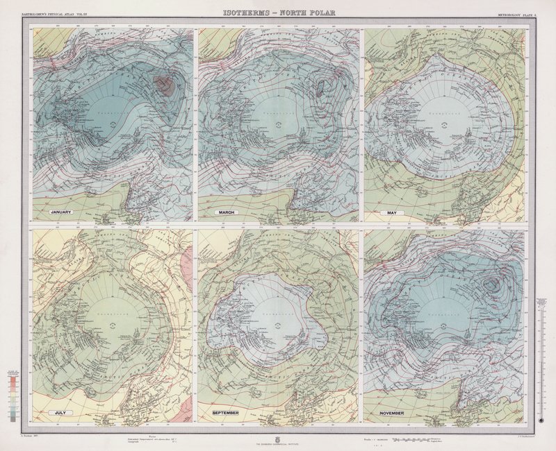 Isotermer, nordpolar (färglitografi) av English School
