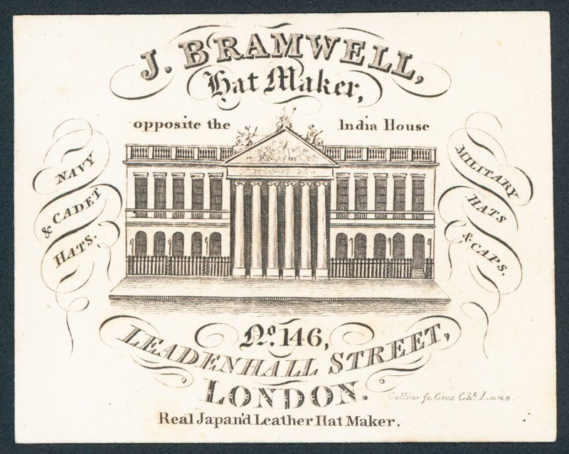 J Bramwell, hattmakare, handelskort av English School