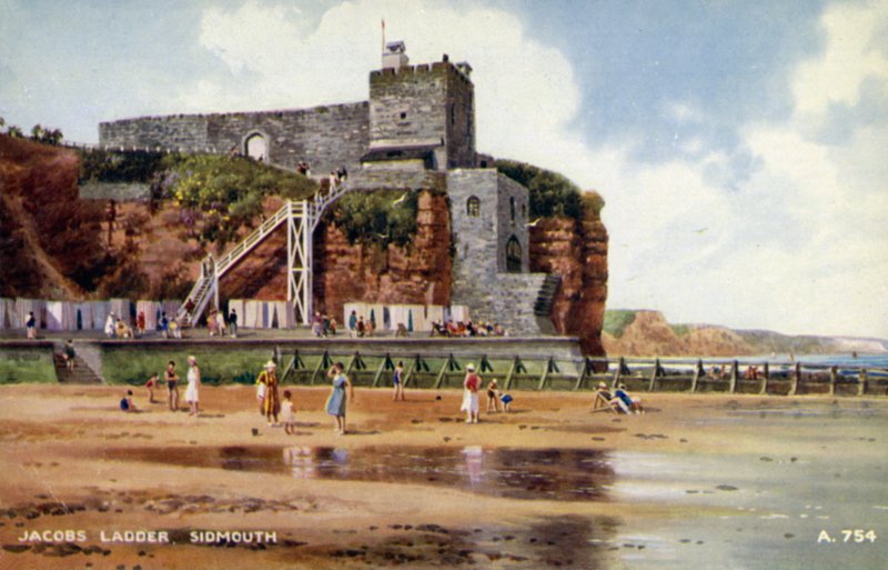 Jacobs Ladder, Sidmouth (färg litho) av English School