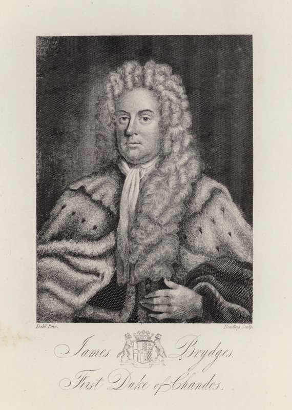 James Brydges, hertig av Chandos (gravyr) av English School