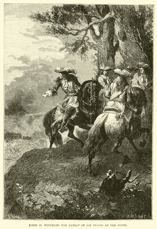James II bevittnar sina truppers nederlag vid Boyne av English School