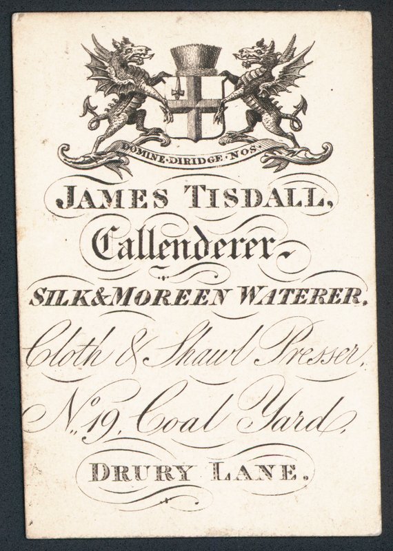 James Tisdall, Callenderer, silk and moreen waterer, trade card av English School