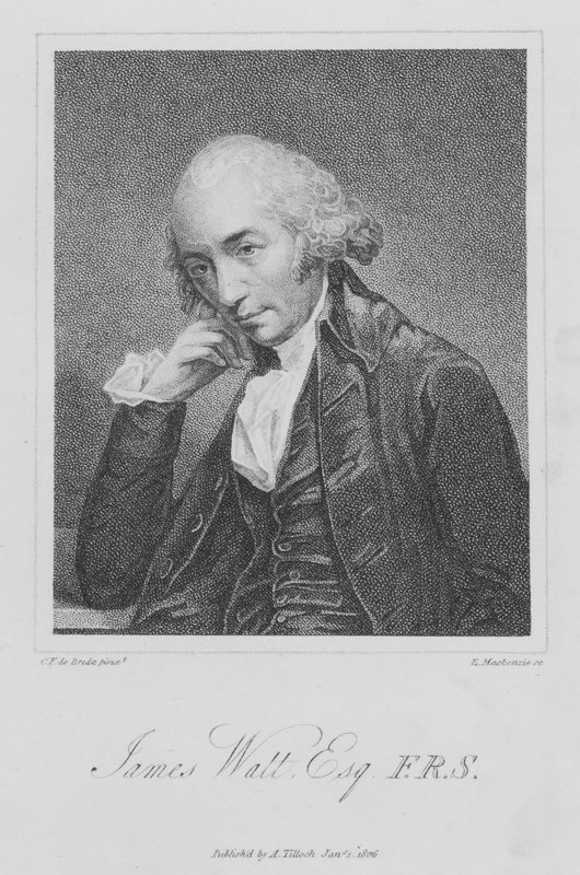 James Watt, skotsk ingenjör och uppfinnare (gravyr) av English School