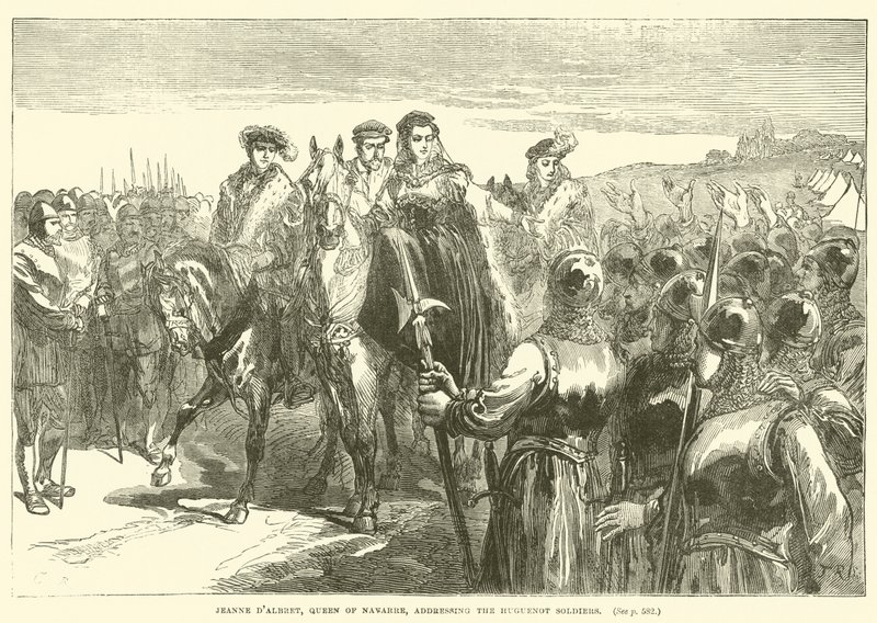 Jeanne d"Albret, drottning av Navarra, talar till hugenottsoldaterna av English School