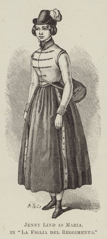 Jenny Lind som Maria, i "Regementets dotter" (gravyr) av English School
