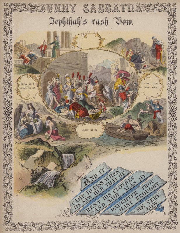 Jeftas utslagslöfte (färgad gravyr) av English School