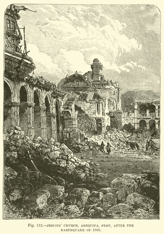 Jesuit Church, Arequipa, Peru, efter jordbävningen 1868 av English School