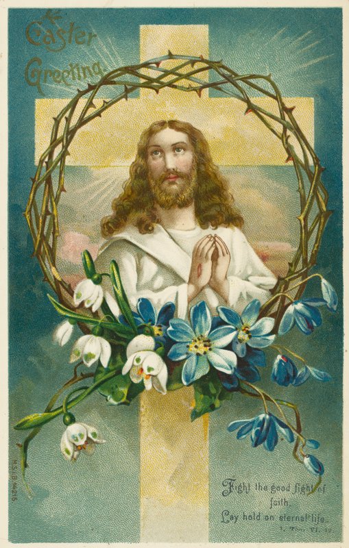 Jesus Kristus, kors och törnekrona (chromolitho) av English School