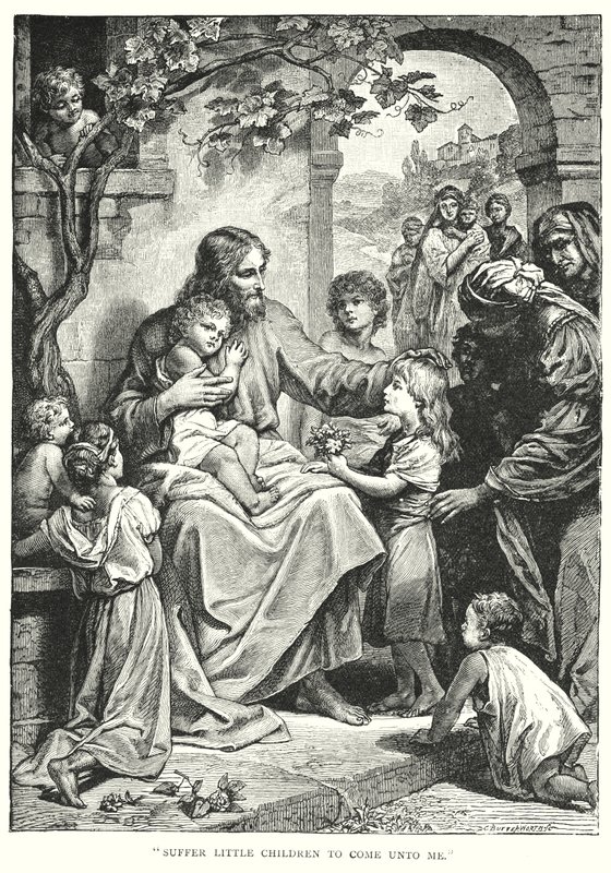 Jesus Kristus och barnen (gravyr) av English School
