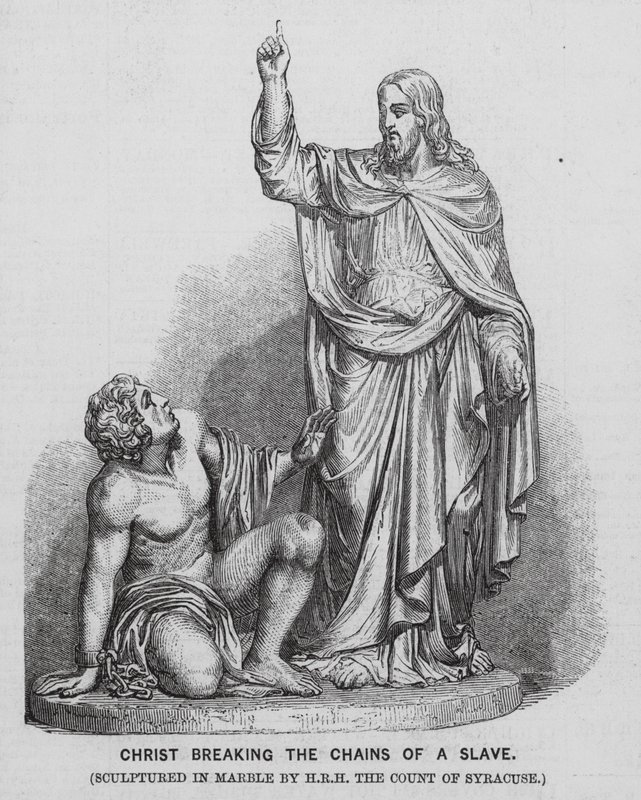 Jesus Kristus bryter en slavs kedjor (gravyr) av English School