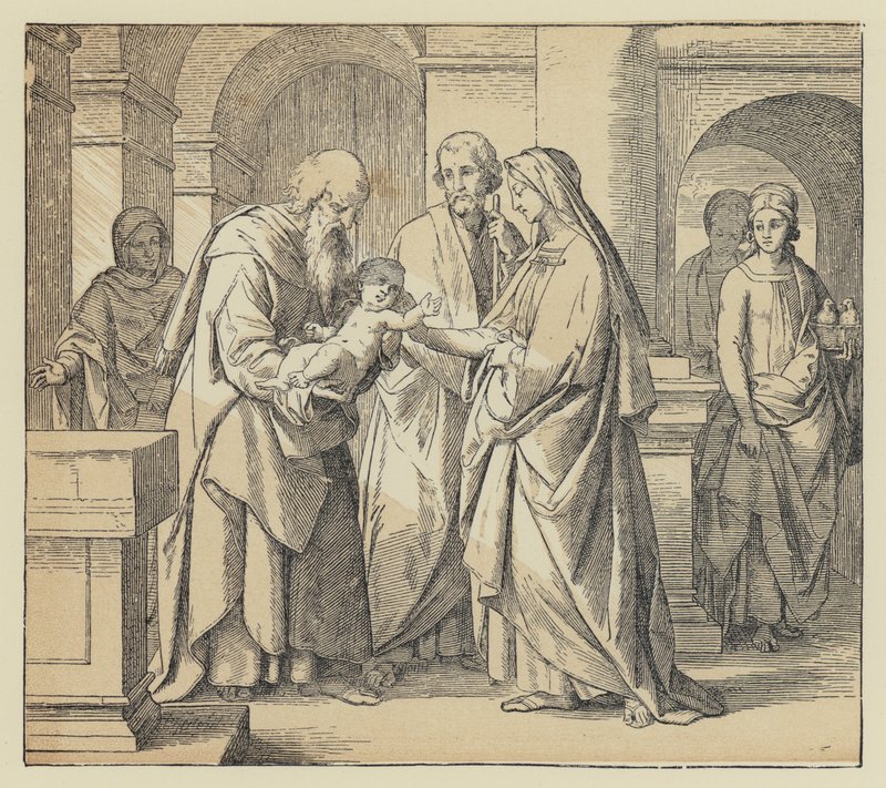 Jesus förs in i templet (gravyr) av English School