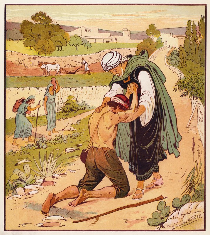 Jesu liknelser: Den förlorade sonens återkomst (färg litho) av English School
