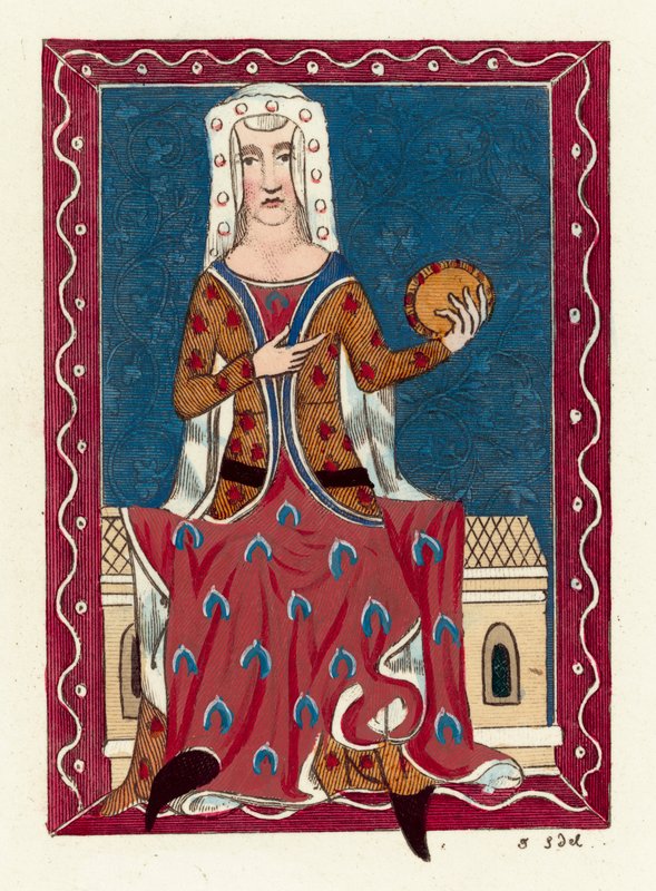 Joan, grevinna av Kent, fru till Edward The Black Prince (färgad gravyr) av English School
