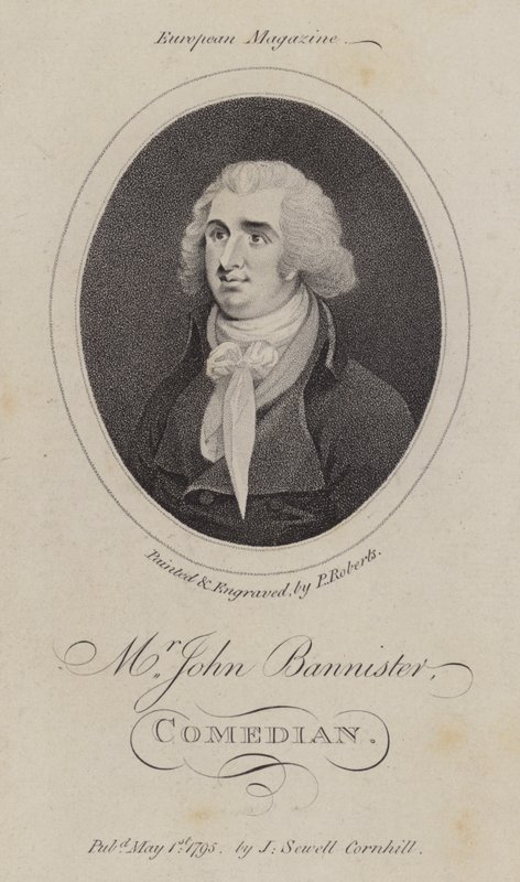 John Bannister, engelsk skådespelare, komiker och teaterchef (gravyr) av English School