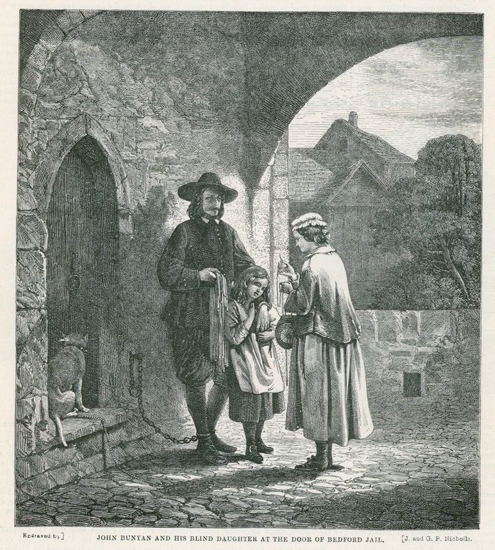 John Bunyan och hans blinda dotter vid dörren till Bedford-fängelset av English School