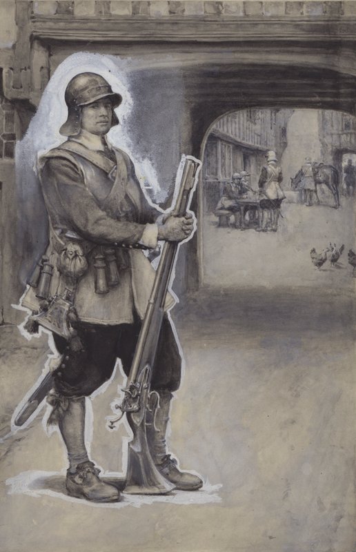 John Bunyan som soldat (gouache på papper) av English School