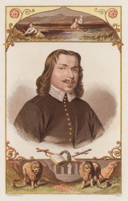 John Bunyan, porträtt (färgad gravyr) av English School
