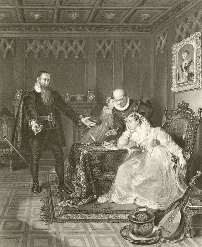 John Knox förmanar Mary Queen of Scots av English School