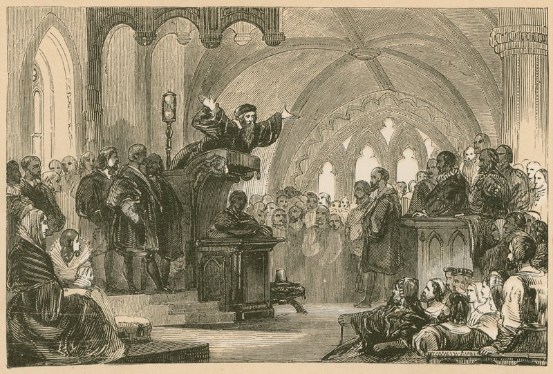 John Knox predikar på St. Andrews av English School