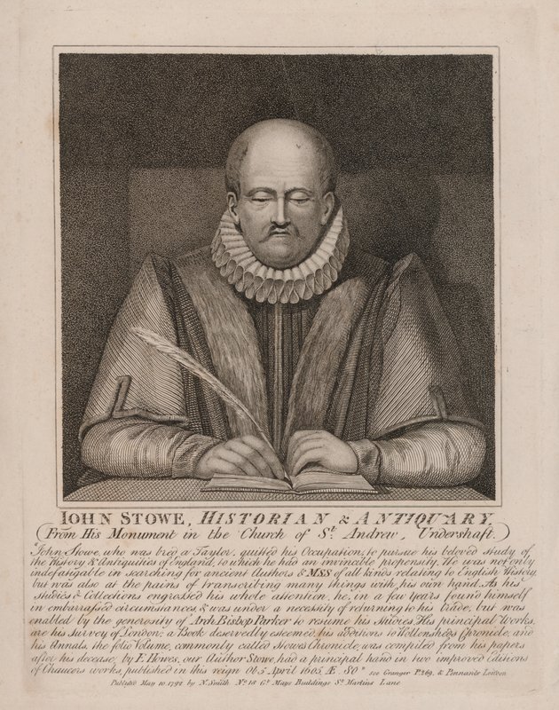 John Stow, engelsk historiker och antikvarie (gravyr) av English School