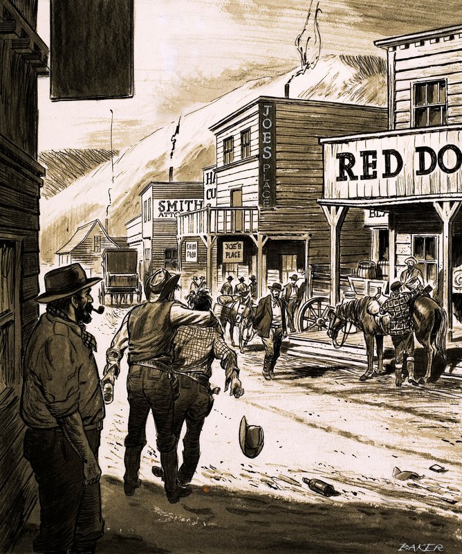 John Sutter upptäckte guld i Sacramento Valley och började den stora guldrushen i Kalifornien 1847 (gouache på papper) av English School