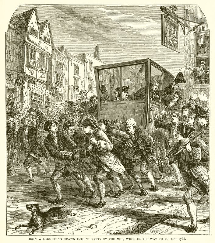 John Wilkes dras in i staden av pöbeln, när han var på väg till fängelset, 1768 av English School