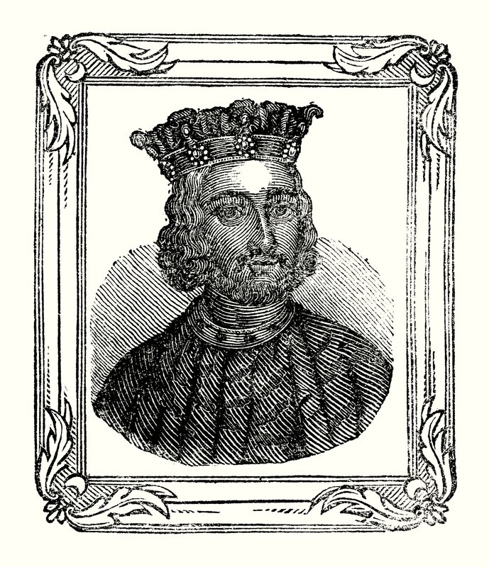 John föddes 1167, kröntes 1199 och dog 1216 (gravyr) av English School
