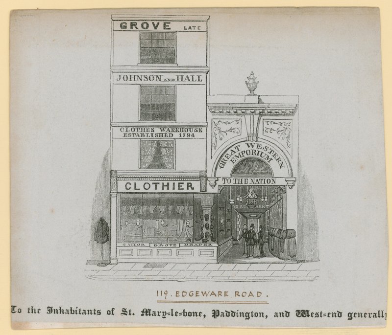 Johnson och Hall, klädsel, 119 Edgware Road av English School