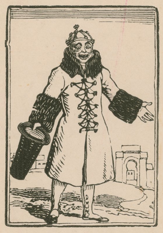 Joseph Grimaldi som clown som sjunger All the World i Paris, Surrey Theatre, 1814 av English School