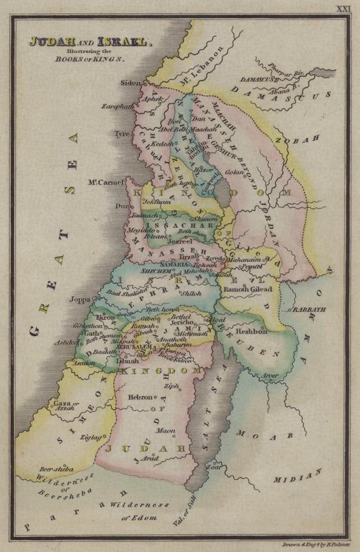 Juda och Israel, som illustrerar kungaböckerna (färgad gravyr) av English School