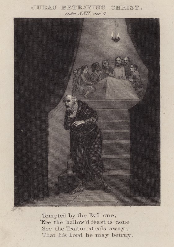 Judas förråder Kristus, Lukas XXII, ver 4 (gravyr) av English School