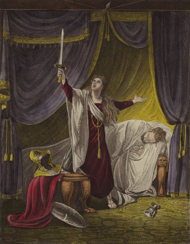 Judith halshugger Holofernes (färg litho) av English School