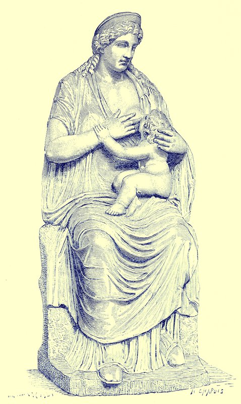 Juno ammar spädbarnet Hercules, staty i Vatikanen, illustration från History of Rome av Victor Duruy, publicerad 1884 (digitalt förbättrad bild) av English School