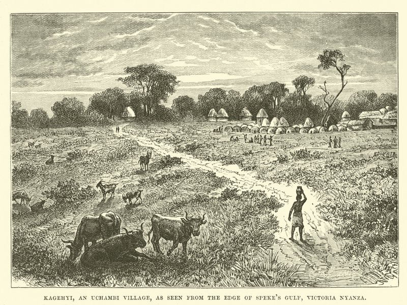 Kagehyi, en Uchambi Village, sett från kanten av Spekes Gulf, Victoria Nyanza av English School