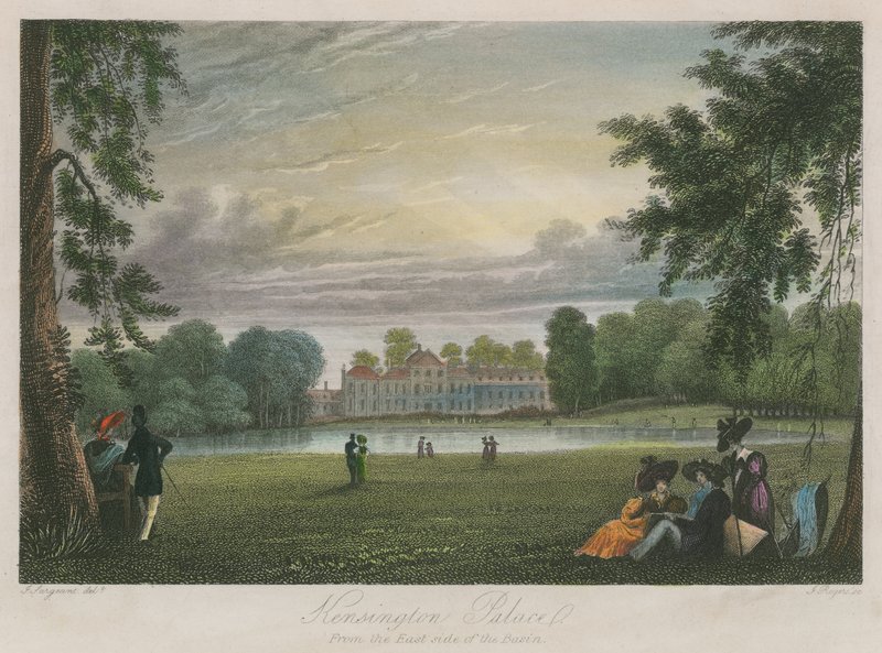 Kensington Palace, London, från den östra sidan av bassängen av English School
