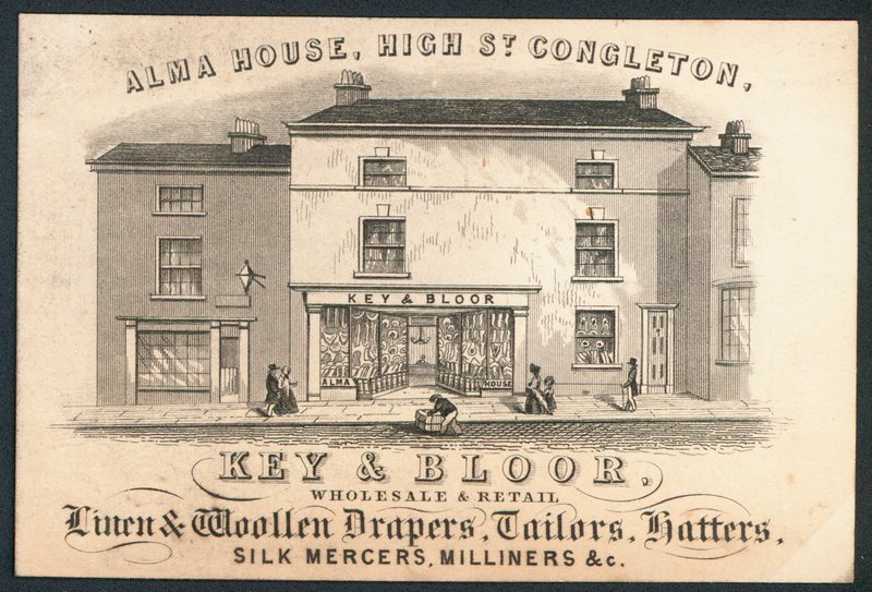 Key and Bloor, grossist- och detaljhandelsdukar av linne och ylle, skräddare, hattmakare, silkesmercers, fräsare av English School