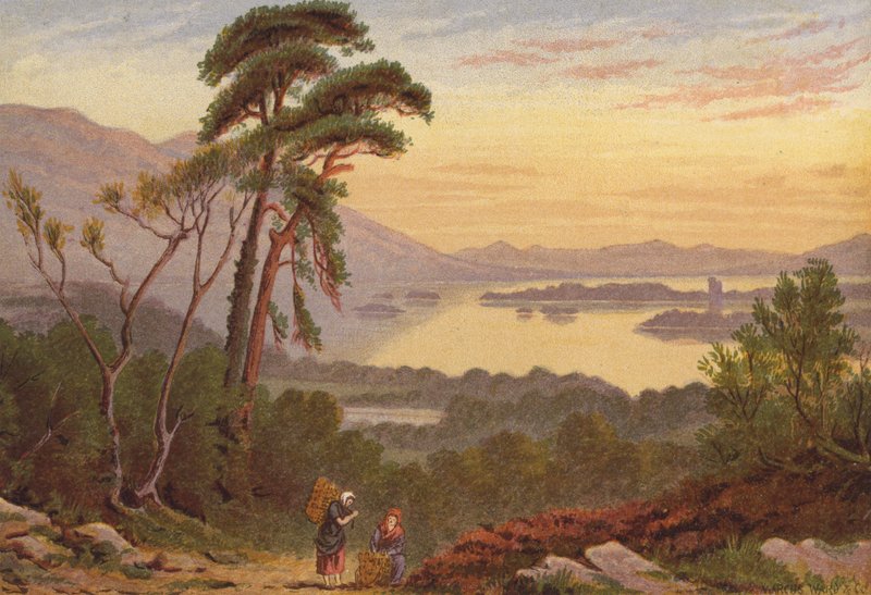 Killarney Lakes, Lower Lake (färg litho) av English School