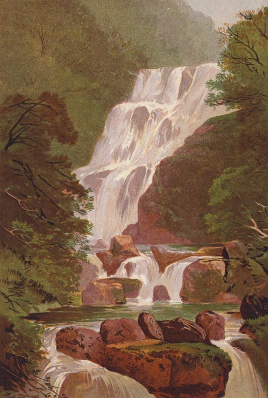 Killarney Lakes, Torc Waterfall (färg litho) av English School