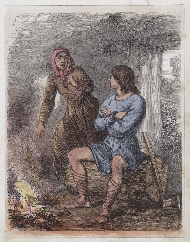 Kung Alfred i koherdens koja (färgad gravyr) av English School