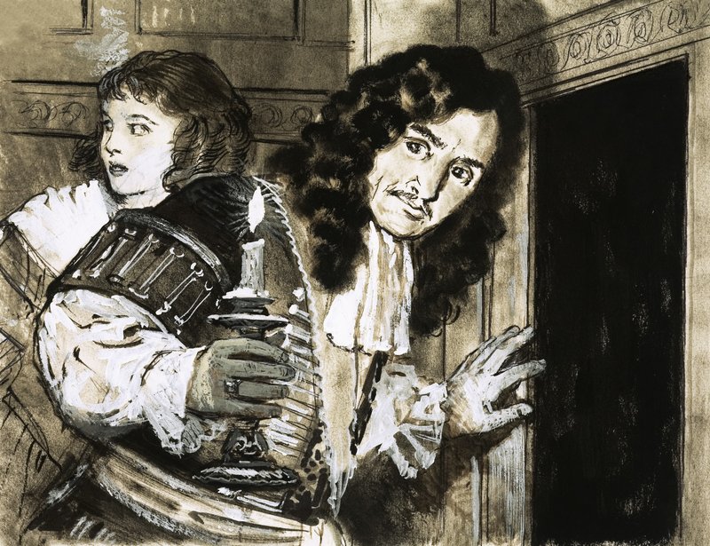 Kung Charles II gömmer sig efter sitt nederlag i slaget vid Worcester av English School