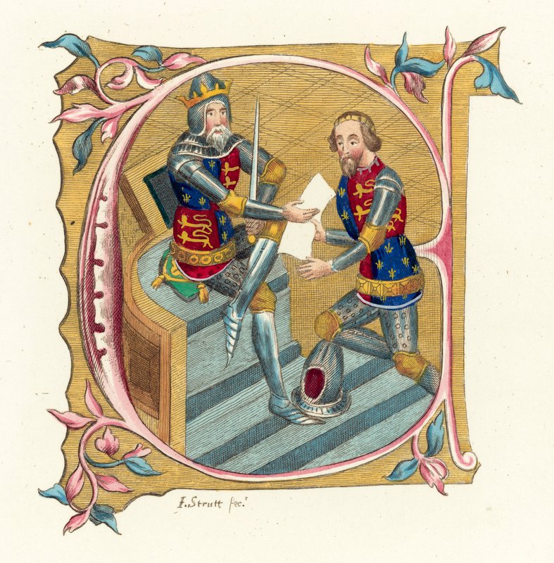 King Edward III och Prince Edward (färgad gravyr) av English School