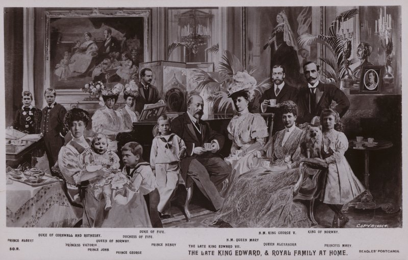 Kung Edward VII och hans familj (litho) av English School