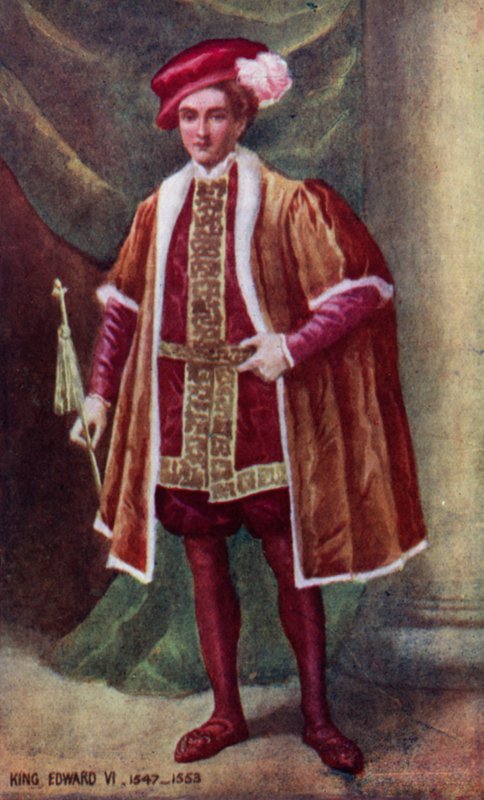 Kung Edward VI (färglitografi) av English School