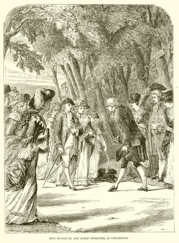 Kung Georg III. och drottning Charlotte i Cheltenham av English School