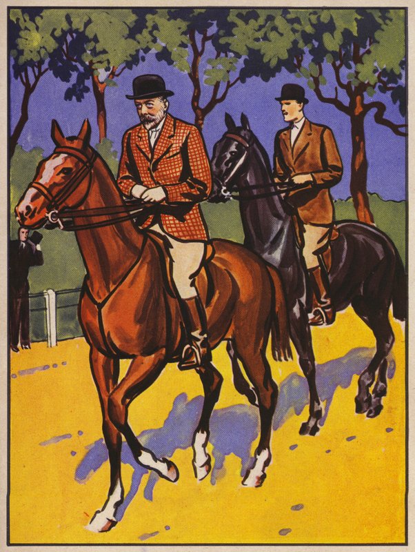 King George V rider på Rotten Row, Hyde Park, London (färg litho) av English School